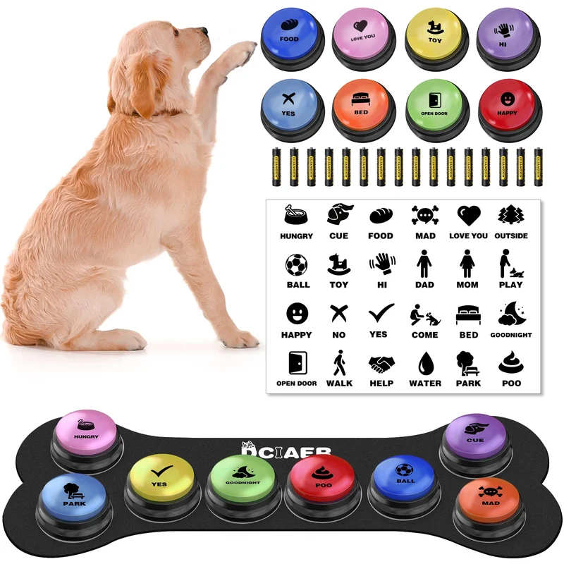 DCIAER – Boutons de communication pour chien | Ensemble de 8 boutons enregistrables + 24 scènes