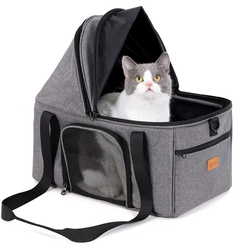 BurgeonNest Carrier Chat Grand – Sac de transport souple avec auvent semi-ouvert, jusqu’à 15 lb