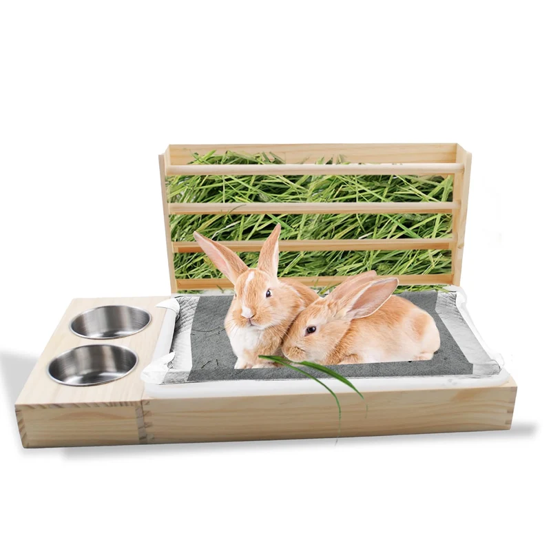 MUYG Portoir Foin Lapin et Litière — Porte-Foin 3-en-1 pour Lapins et Petits Rongeurs