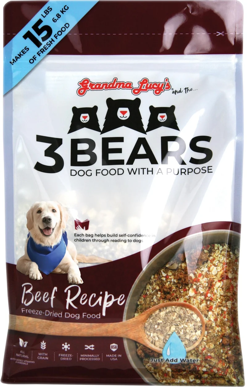 Grandma Lucy's 3 Bears Boeuf — Nourriture pour chien lyophilisée prête à l'eau, 3 livres