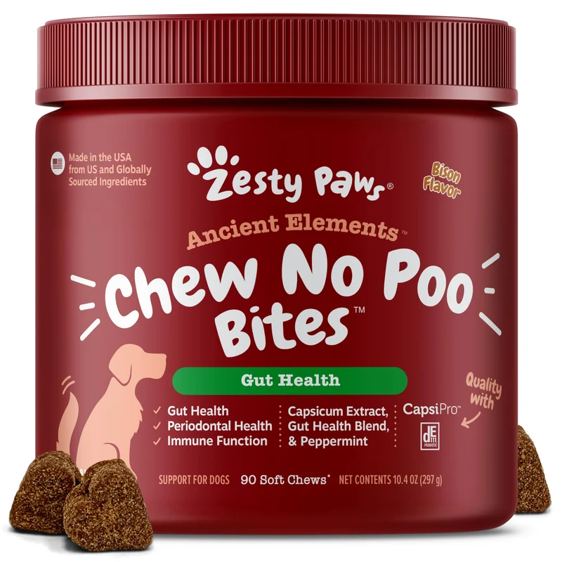 Zesty Paws Friables Anti-Coprophagie pour chiens – Dissuasion et Soutien digestif, dentaire et immunitaire – Probiotique DE111 1 Md CFU – Saveur Bison AE – 90 comprimés