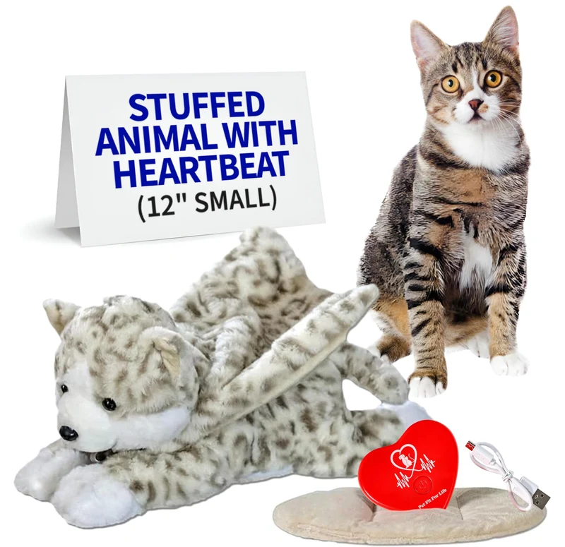 Pet Fit For Life — Peluche pour chats avec battement de cœur rechargeable et pack chaleur