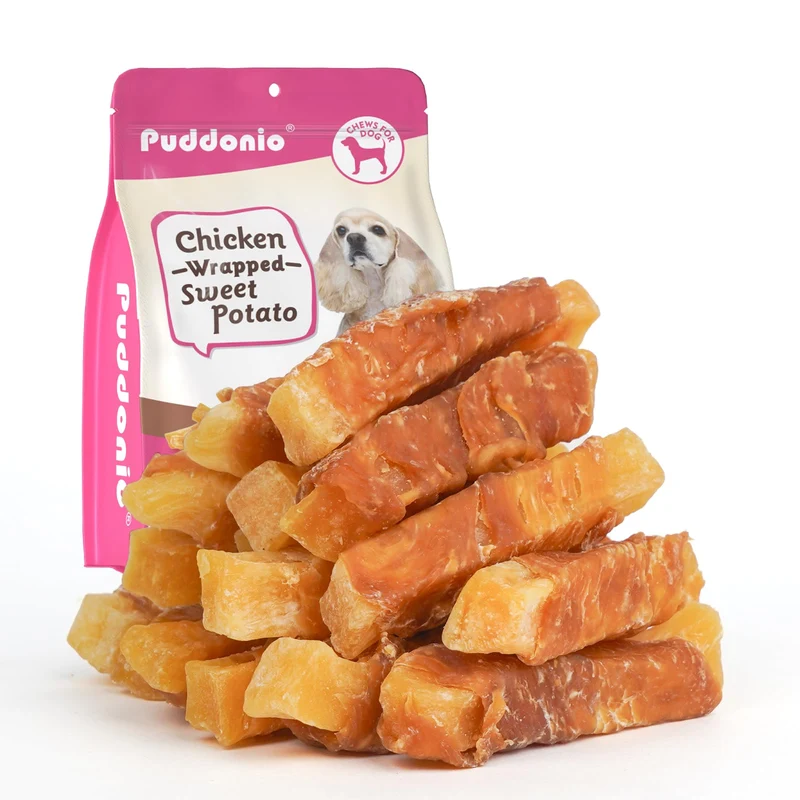 Friandises Puddonio pour chiots et petits chiens – Poulet enveloppé patate douce, sans cuir cru