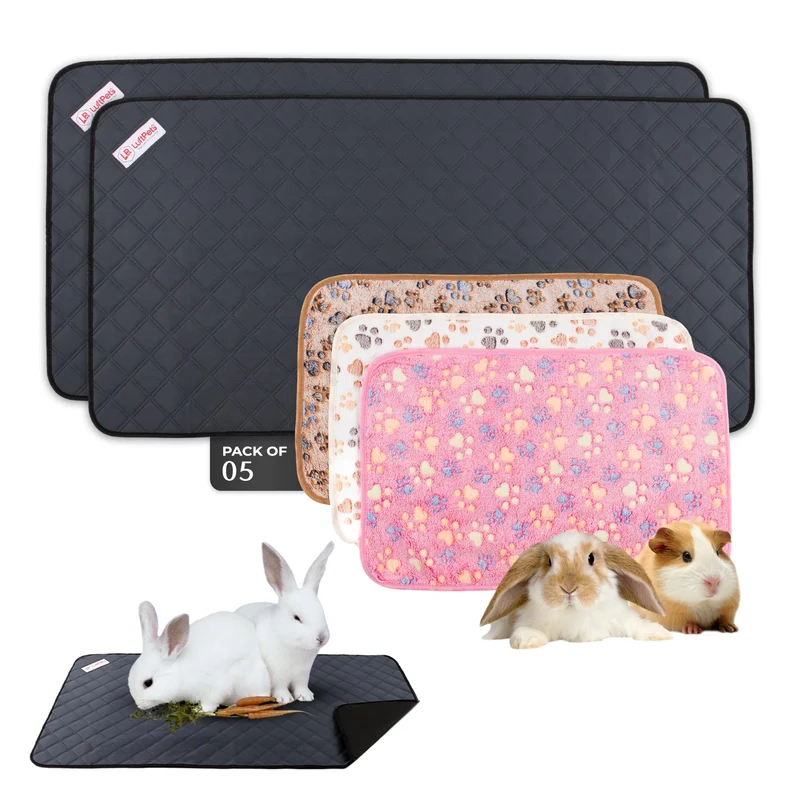 LUFTPETS Tapis de Cage Lapin — Ensemble 5 pièces: Absorbe Humidité et Odeurs, Couvertures Douces, Liner Lavable