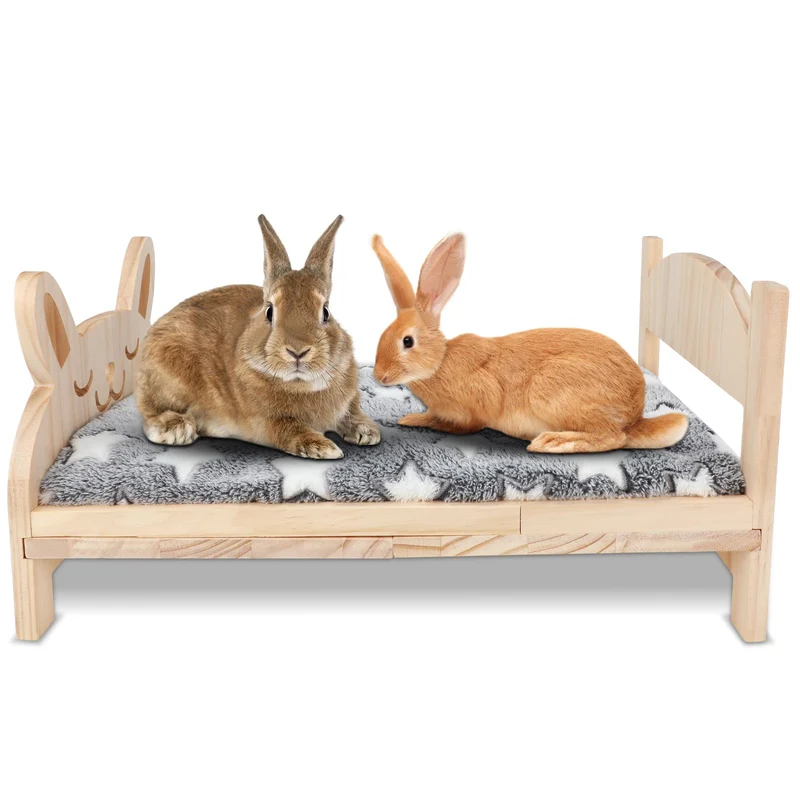 BWOGUE Grand Lit en Bois pour Lapins – 2 en 1, Coussin Amovible, 20,5 x 14,3 po