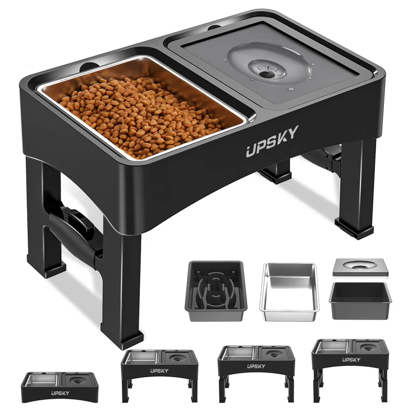 UPSKY Bol surélevé 3-en-1 pour chien – Support ajustable, bol inox et anti-éclaboussures