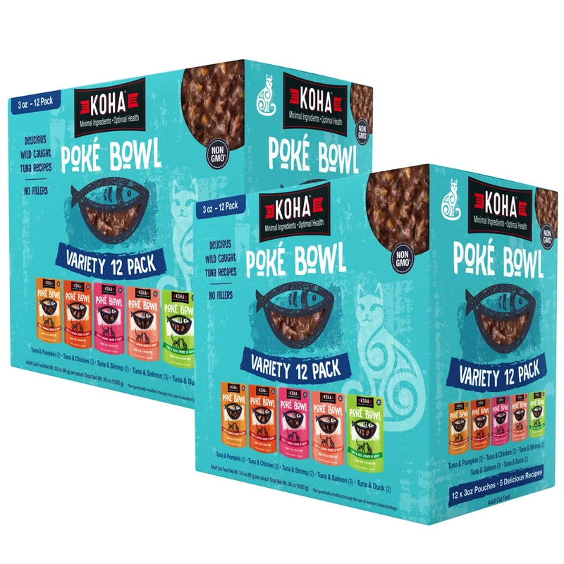 KOHA Poké Bowl Chat – Lot Variété 5 Saveurs, Sachets 85 g (24 sachets)