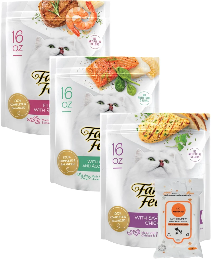 Pack Variété Aurora Pet – Croquettes Gourmet pour Chats (3 saveurs) + Lingettes AuroraPet