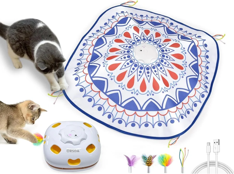ORSDA Jouet Chat 4-en-1 — Jouet Interactif pour Chats Intérieurs et Mouvement Intelligent