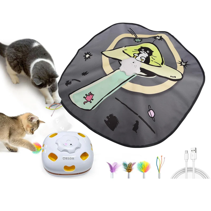 ORSDA 4 en 1 – Jouet interactif pour chats (8 trous mobiles, mouvement intelligent, 5 recharges plumes)