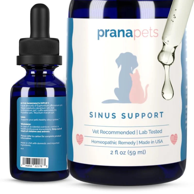PranaPets Sinus Support Liquide pour Animaux | Soutien Sinusal Naturel pour Chiens et Chats
