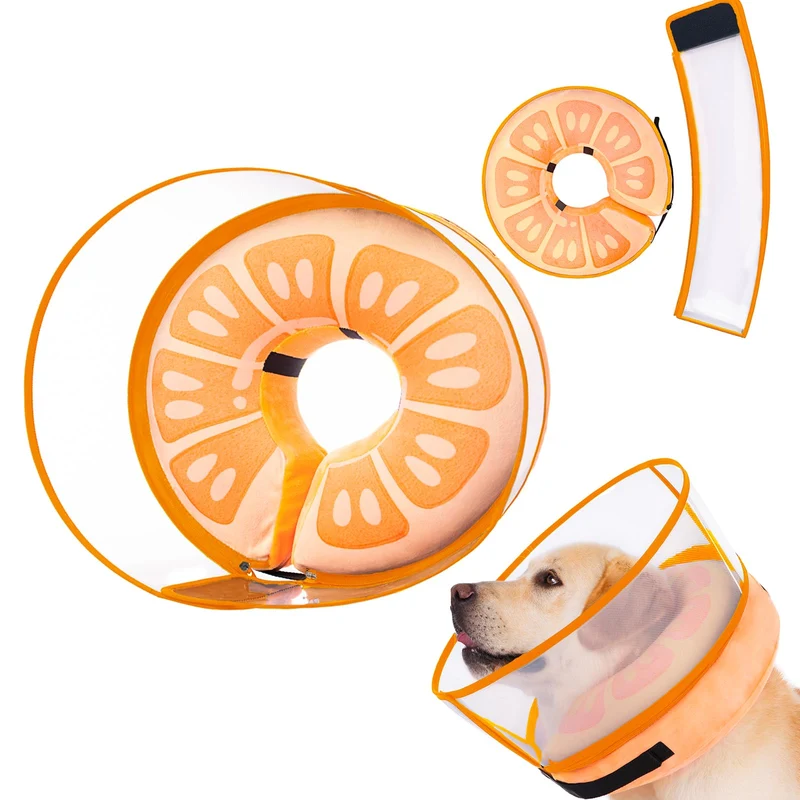 Mariyago Collier Gonflable pour Chien – Grand Orange, Anti-Léchage Amélioré et Ajustable (Après Chirurgie)