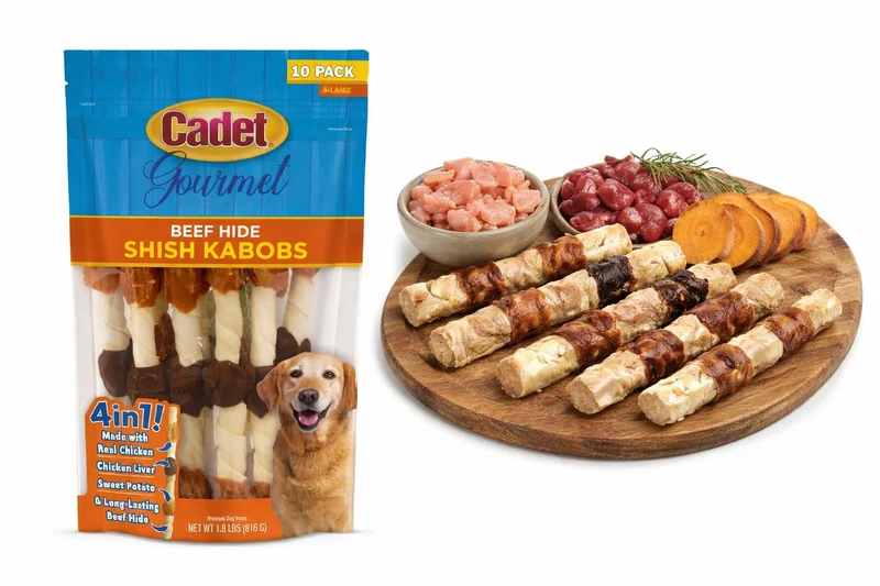 Cadet Friandise Chien XL 4-en-1 Brochettes de Peau de Boeuf – 10 Pièces