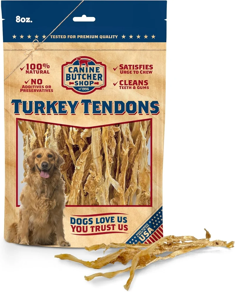 Canine Butcher Shop Tendons de Dinde pour Chiens — 8 oz, USA, Ingrédient Unique Sans Additifs