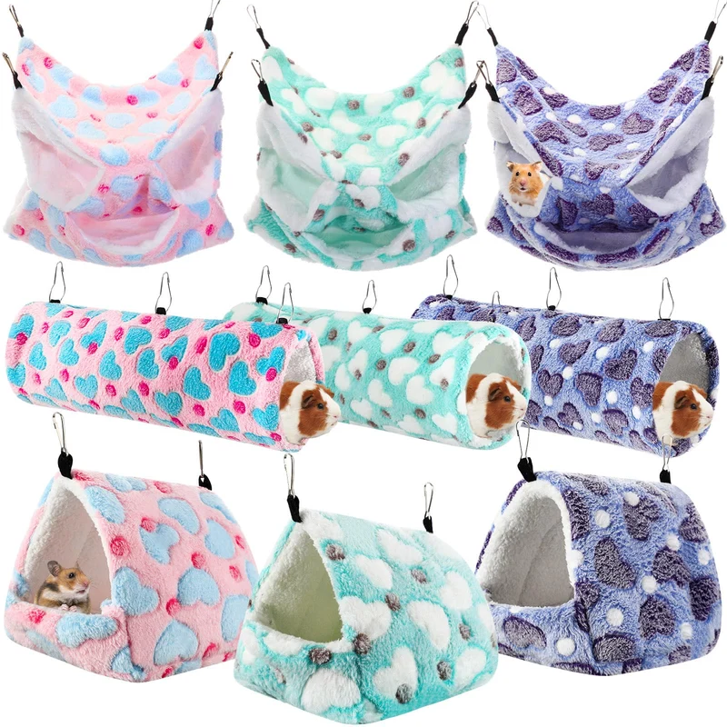 Abbylike 9 pièces: Hamacs 3 Niveaux, Tunnels et Lits pour Petits Animaux – Accessoires Cage Colorés
