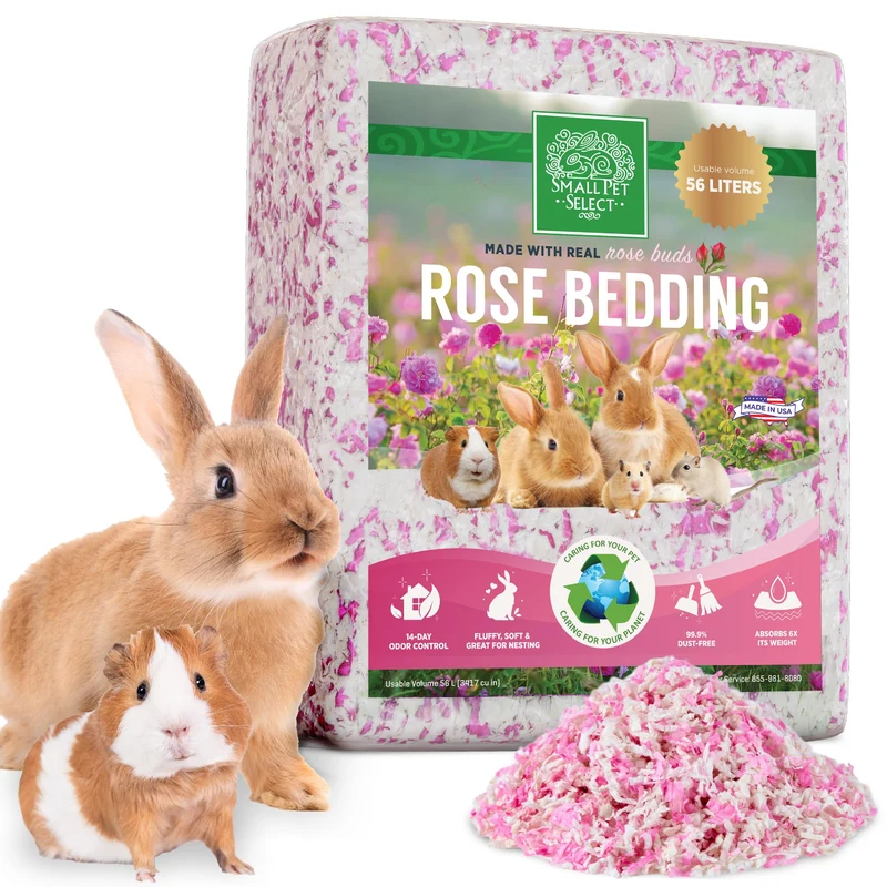Small Pet Select Rose Bedding – Litière en papier avec de vraies roses – Douce, absorbante et contrôle des odeurs – Fabriqué aux États-Unis – 56L