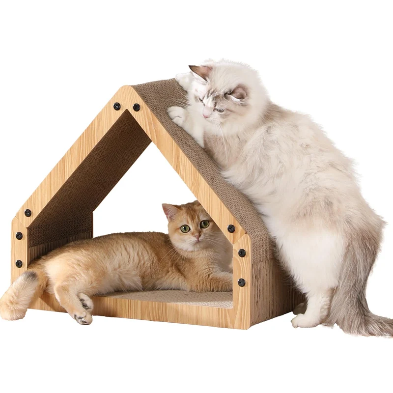 FUKUMARU Maison Grattoir pour Chat — Design Carton Confortable, Sûre pour Chatons, Éco-responsable, Surface biseautée 16,14 pouces, Charge maximale 22 livres