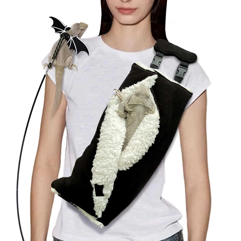 WATFOON Sac sling ajustable et douillet pour dragon barbu – Porte-laisse et harnais Noir