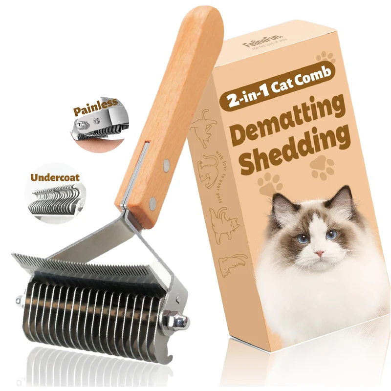 FelineFun Pinceau 2 en 1 pour Chats – Démêlage et Dépoussiérage du Sous-poil, Brosse Pro pour Chats Intérieurs et Poil Longs