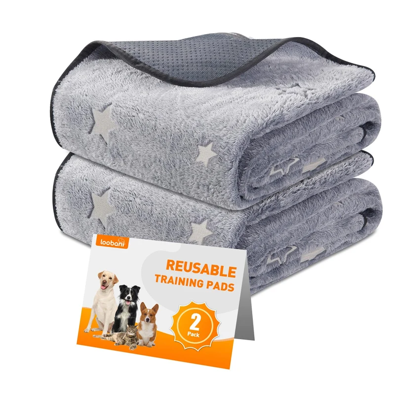 LOOBANI Tapis Lavables pour Chiens – Lot de 2, 31 x 36 pouces, Antidérapants, Gris