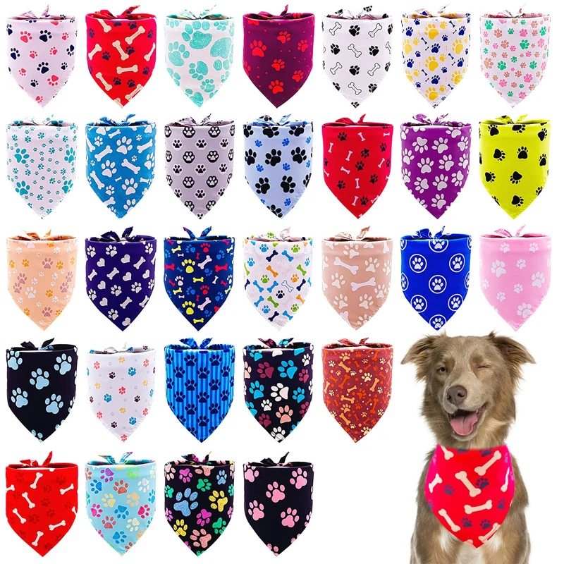 Pai Sence – Lot de 30 bandanas empreinte patte XXL pour grands chiens (33,8 x 24 x 24 pouces) en polyester