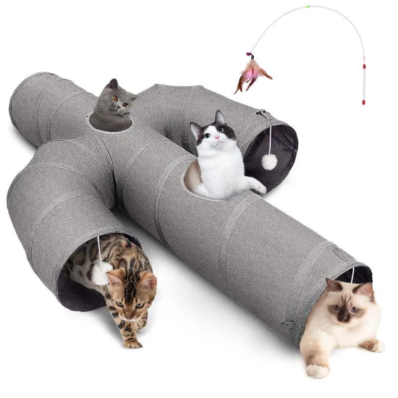 Ownpets Tunnel Chat Grand Diamètre 12 Pouces – Tissu Oxford Durable et Design Cactus