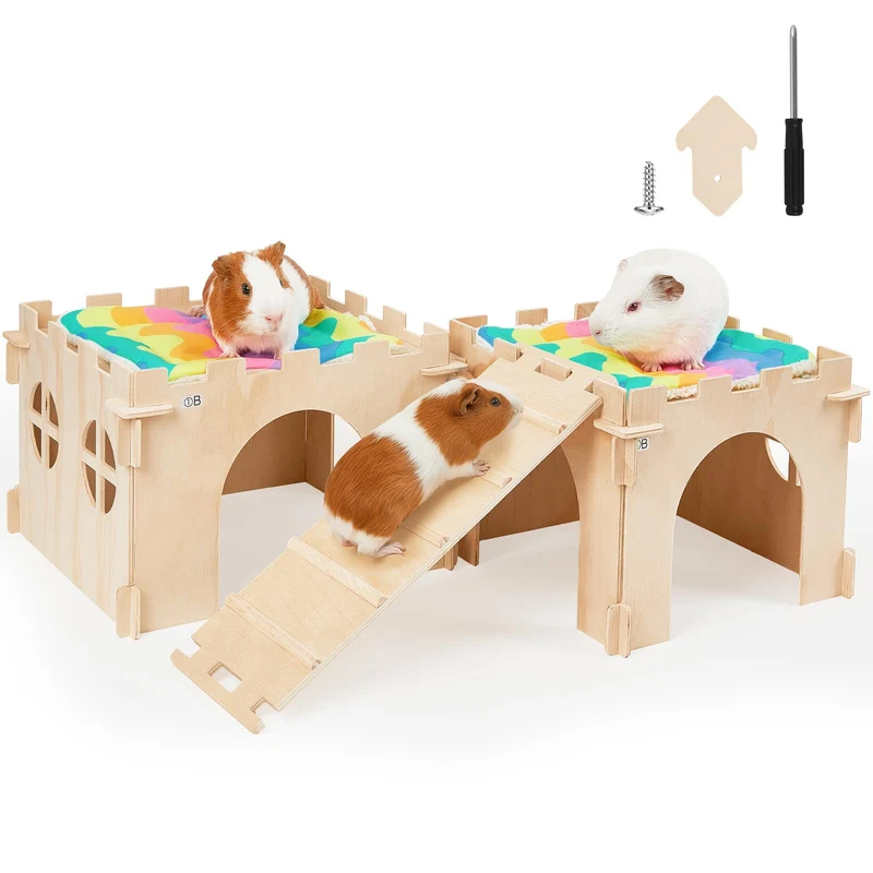 Unicorn Catcher – Grand Habitat Cobaye en Bois avec Escalier et Tapis Détachables