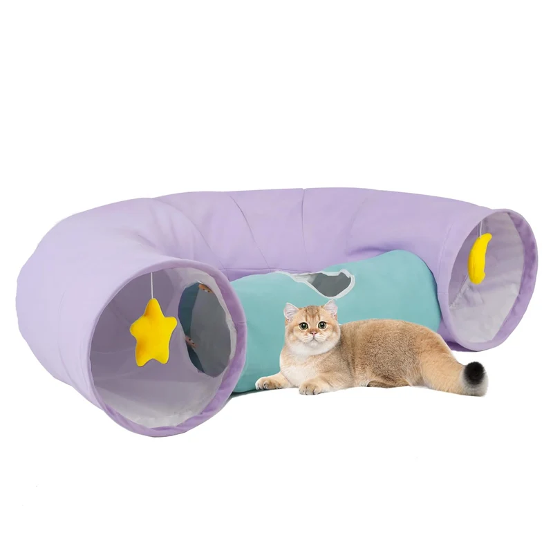 PAOPO Tunnel pour Chats – Grand Tunnel d’intérieur avec Trou de Regard et Papier Crissant – Violet