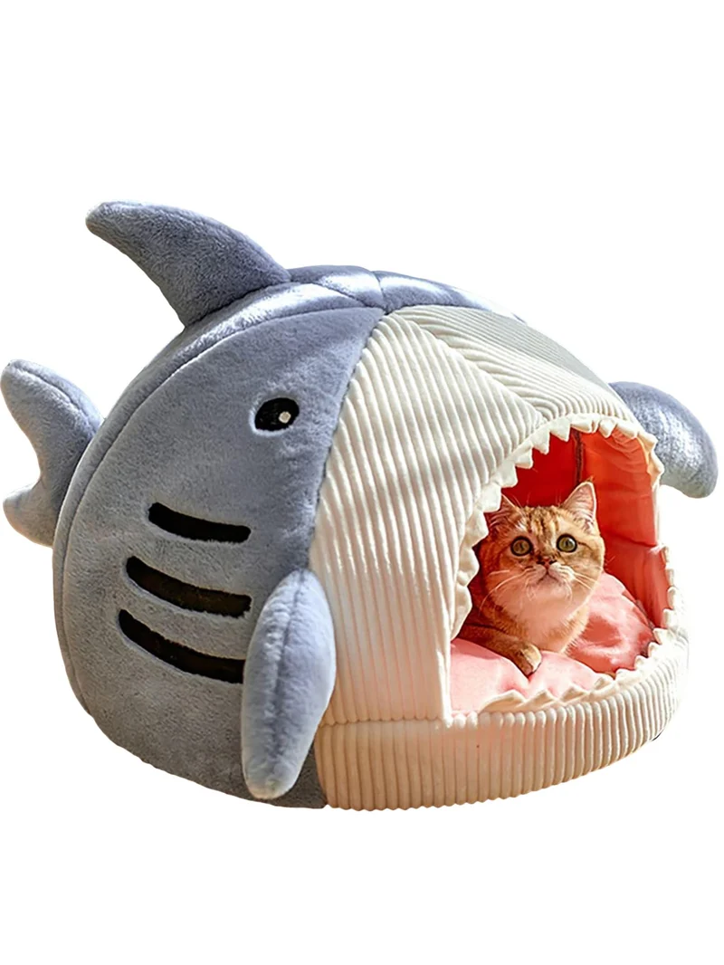 QWINEE Nid-chat Requin Bleu : Abri Semi-Fermé Doux et Confortable pour Chat et Petit Animal