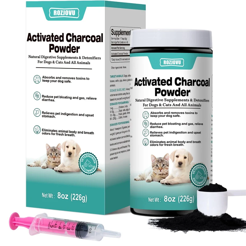 ROZJOVU Charbon Actif pour Animaux – Kit Urgence Poissons & Digestion, Poudre 8 onces