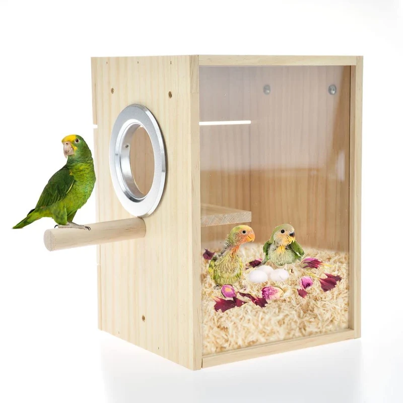 CooShou Boîte Nid pour Perroquets – Nid Transparent en Bois et Acrylique