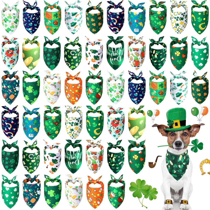 Sanwuta – Lot de 50 bandanas chien Saint-Patrick (25 x 17 x 17 po / 64 x 43 x 43 cm)