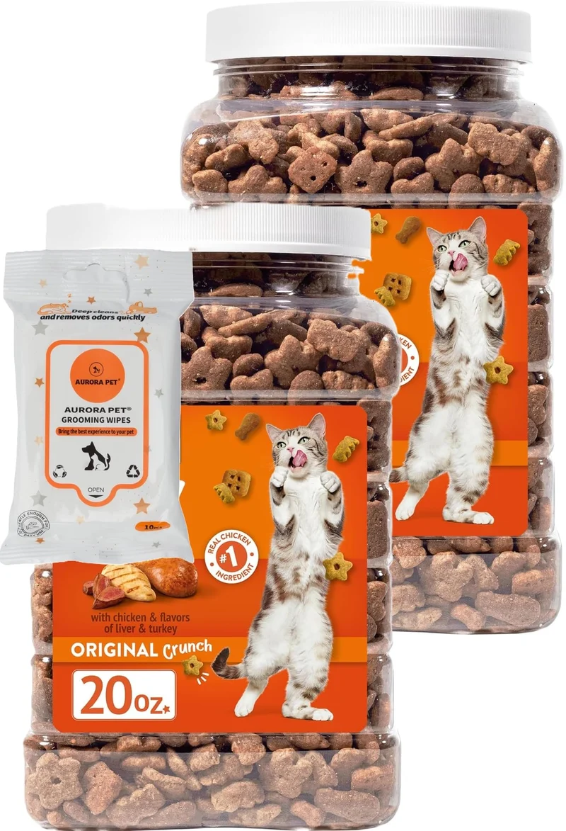 Ensemble Aurora Pet (2) – 2 x friandises croquantes au poulet 20 oz + lingettes soin 10 ct