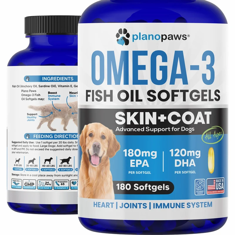 Omega 3 pour chiens Plano Paws – huile de saumon en capsules, peau et pelage