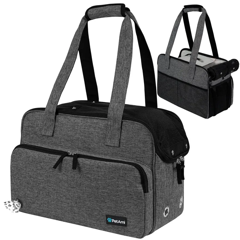 PetAmi Sac Porte-Chien Petit Modèle Souple — Cabine Aérienne, Poches Pratiques, Douillet Sherpa, 18 lb, Gris Foncé