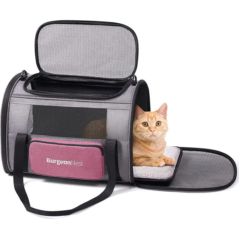 BurgeonNest Sac de Transport Doux pour Chat et Petit Animal – 4 Fenêtres, Poche Latérale Unique, Voyage Confortable
