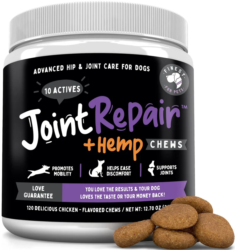 Finest For Pets Joint Repair – Complément articulations chien, goût poulet, 120 bouchées, Fabriqué aux États-Unis