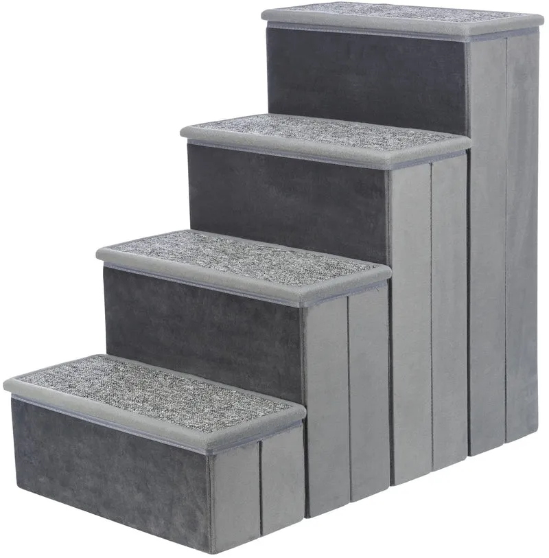 TRIXIE Escaliers pour Chien Velours 4 Marches - Pliables avec Rangements Gris