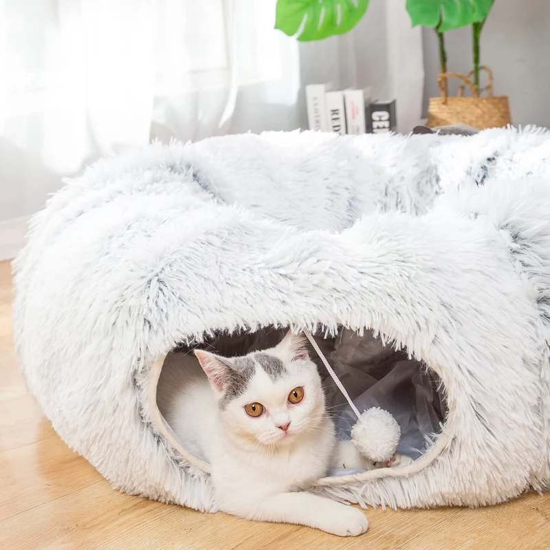 LUCKITTY Tunnel Peluche Doux 3 ft – Espace 2‑en‑1 pour Chats et Petits Animaux