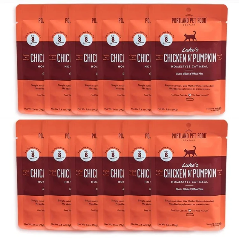Portland Pet Food Company – Luke's Chicken N' Pumpkin : Pâtée humide mixte pour chats, sachets 12 x 2,6 oz