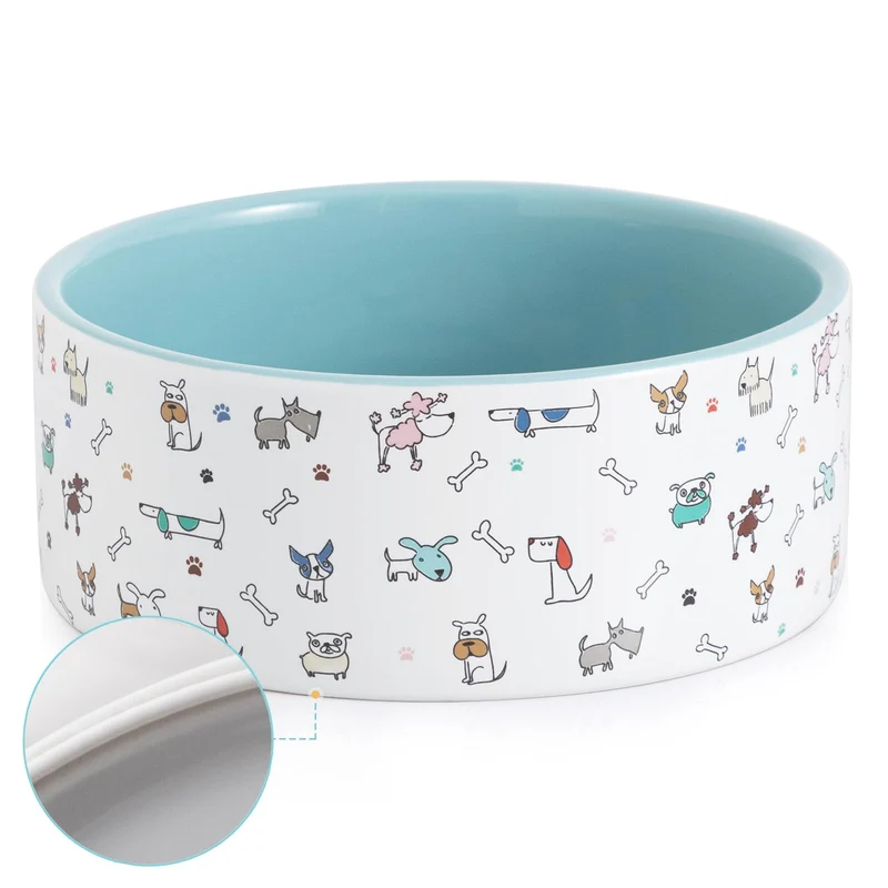 FE FUN ELEMENTS – Bols en céramique pour chien, grand modèle 64 oz, bleu et motifs adorables