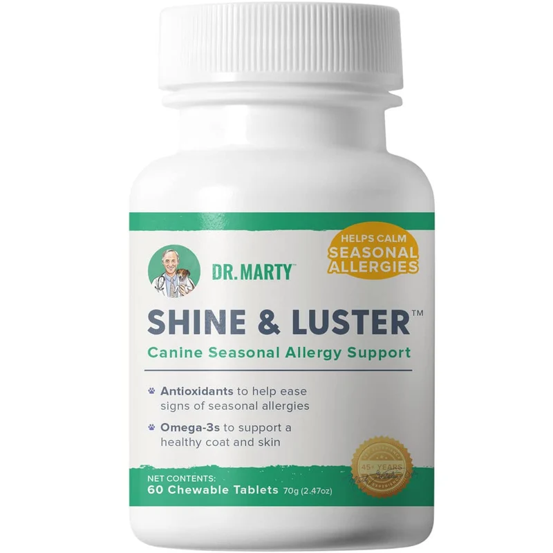 Dr. Marty Shine & Luster – Gommes de Soutien Allergies Saisonnières pour Chiens, 60 Gommes