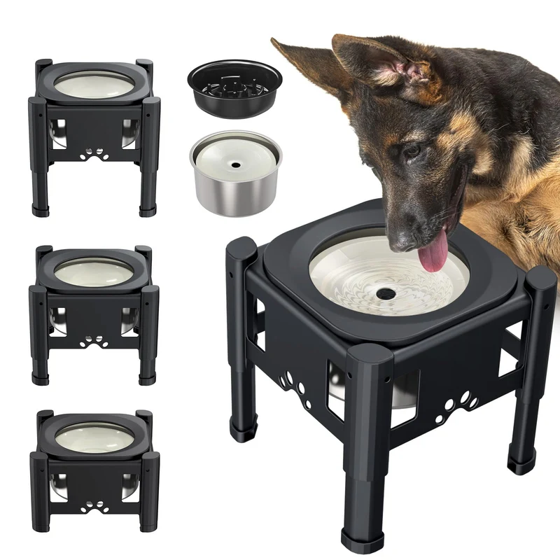 Lewondr Bol d’eau surélevé pour chien – Sans débordement, 2,5 L, 3 hauteurs, 2-en-1