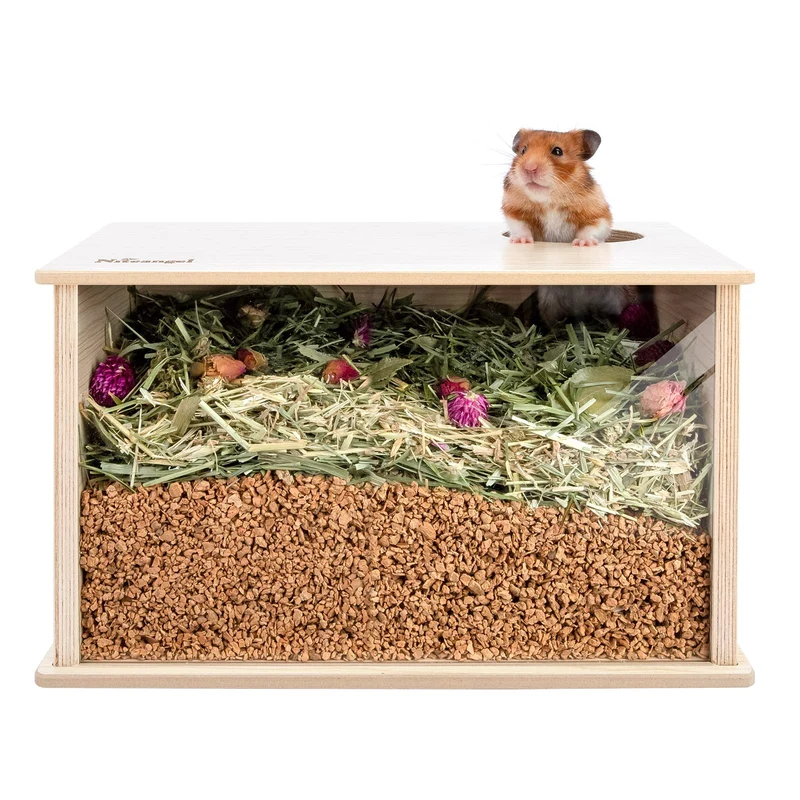 Niteangel Boîte de Fouille Visible pour Hamsters et Petits Animaux | Bois Durable et Design Transparent (Burlywood)