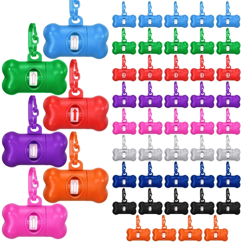 Zhehao Porte-Sacs Déchets Canins Lot de 50 – Distributeur Préchargé avec Clip, Léger et Portable (Classique, Os)