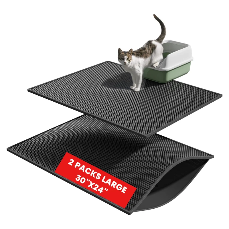 Pieviev – Ensemble de 2 Tapis Litière pour Chat à Double Couches, Étanches et Anti-Fuites (30'' × 24'', Noir)