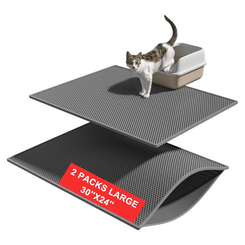 Pieviev – Tapis Litière pour Chats, 2 Packs, Double-Couche Imperméable 30''x24'' Gris