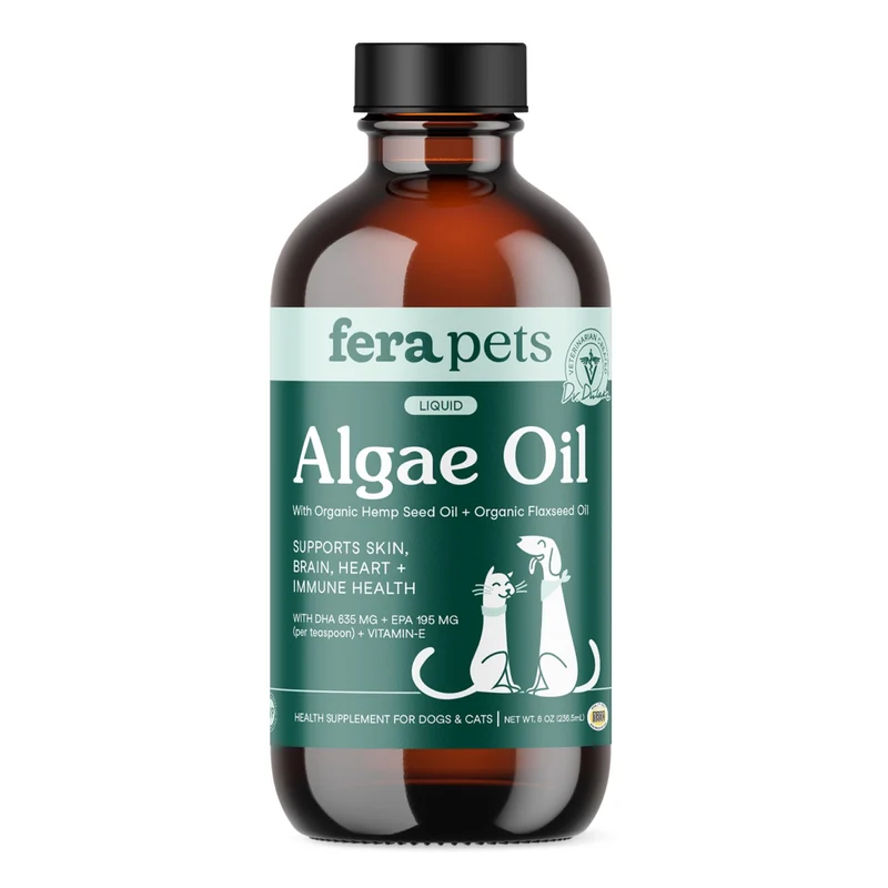 Fera Pets Huile d algues – Oméga-3 vegan pour chats et chiens | Soutien immunitaire, cœur, cerveau, peau et pelage | 8 oz