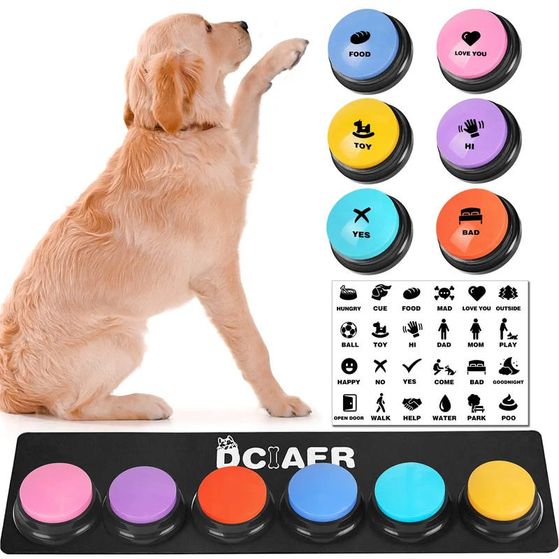 DCIAER Boutons de communication pour chiens – 6 boutons enregistrables + 24 scènes + tapis + 12 piles AAA