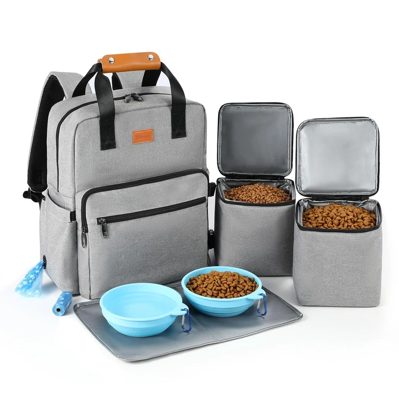 DELOMO Sac à Dos Voyage Chien 25L – Ensemble tout-en-un approuvé avion, 2 contenants, 2 bols pliables, tapis étanche
